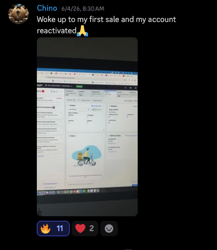 chino discord message: woke up to my first sale and my account reactivated