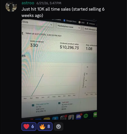 student $10k all-time sales in 6 weeks screenshot