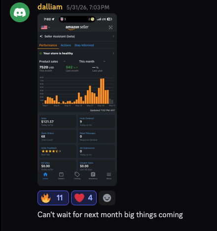 student $7.5k first month amazon sales screenshot