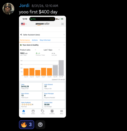 jordi first $400 day amazon sales screenshot
