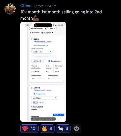 chino $11k first month amazon sales screenshot
