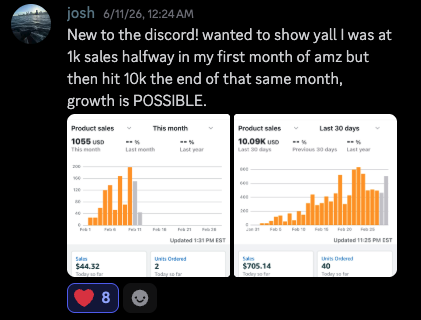 josh $1k to $10k in his first month amazon sales screenshot